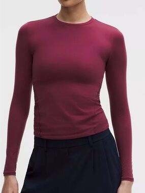 Lululemon Wundermost Womens Long Sleeve Crewneck Top in Burgundy Bay
